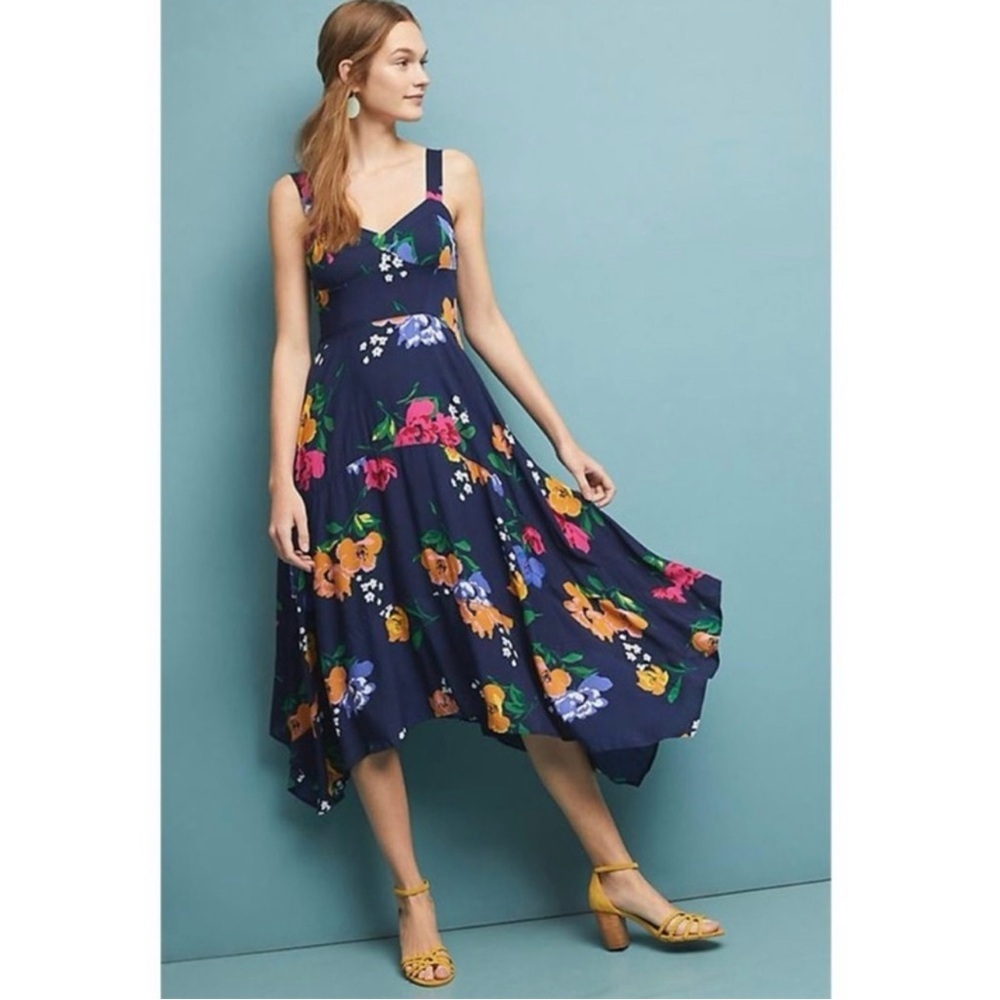 Maeve Floral Midi Dress - Navy and Multicolor
